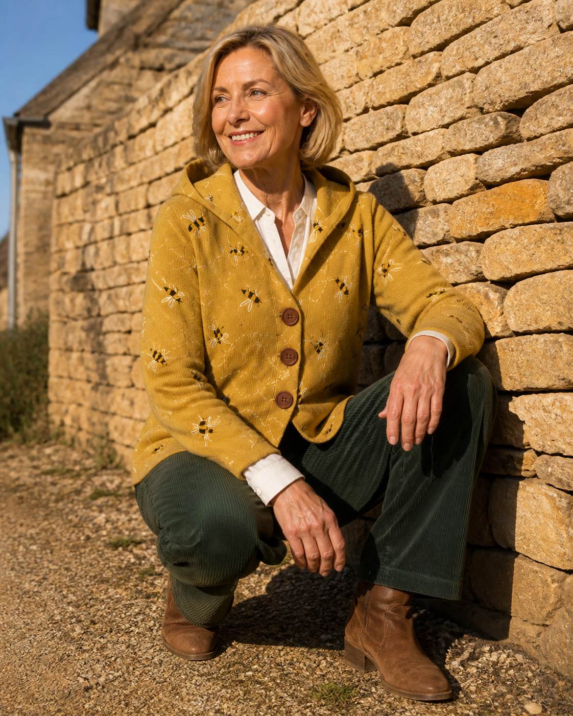 SUSAN | HONEYBEE PRINT HOODED KNIT CARDIGAN