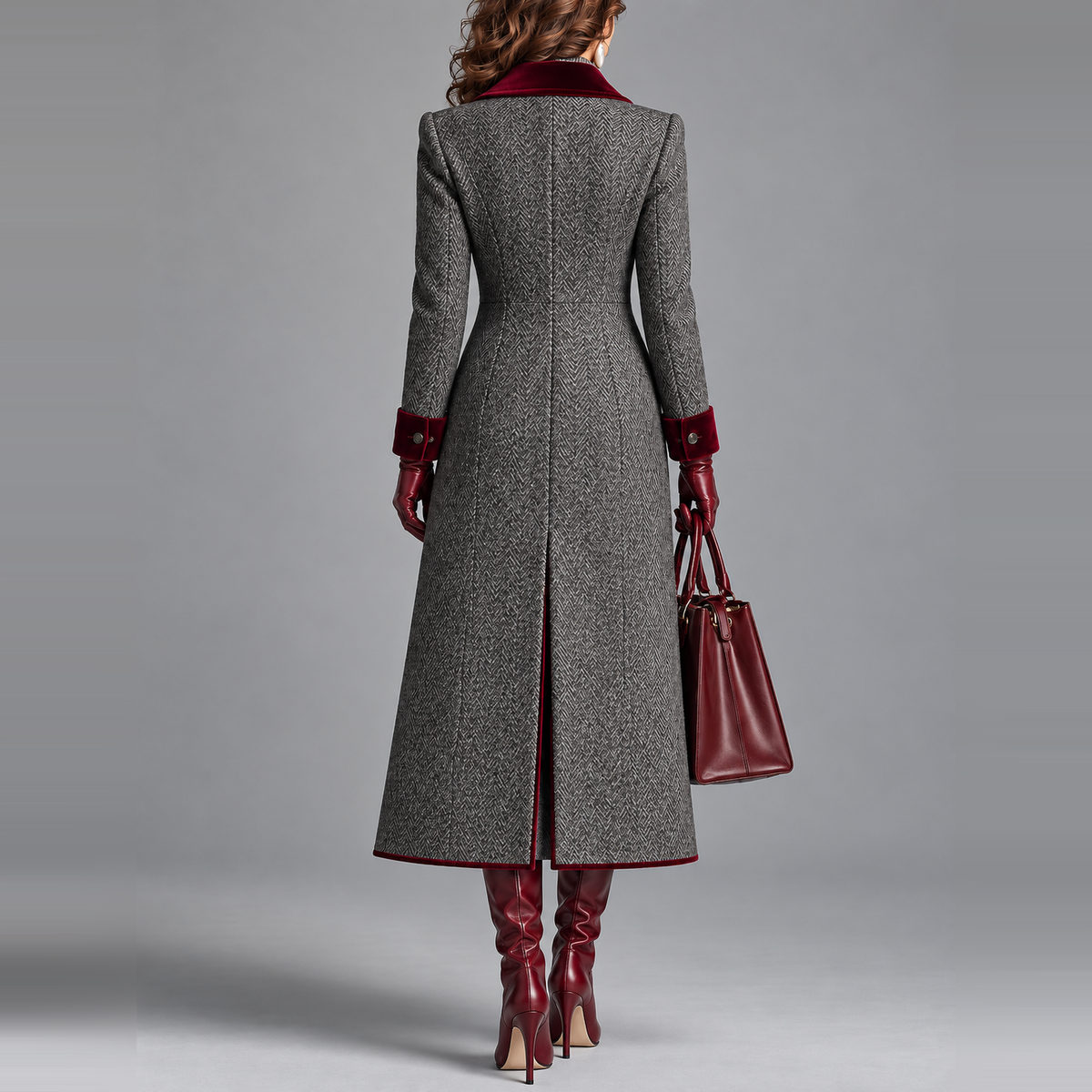 VIVIENNE | ELEGANT HERRINGBONE LONGLINE COAT