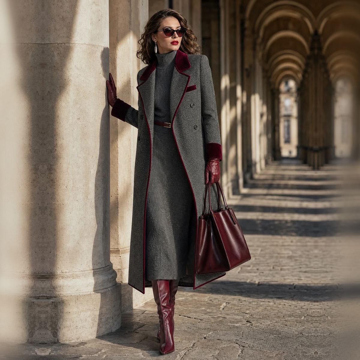 VIVIENNE | ELEGANT HERRINGBONE LONGLINE COAT
