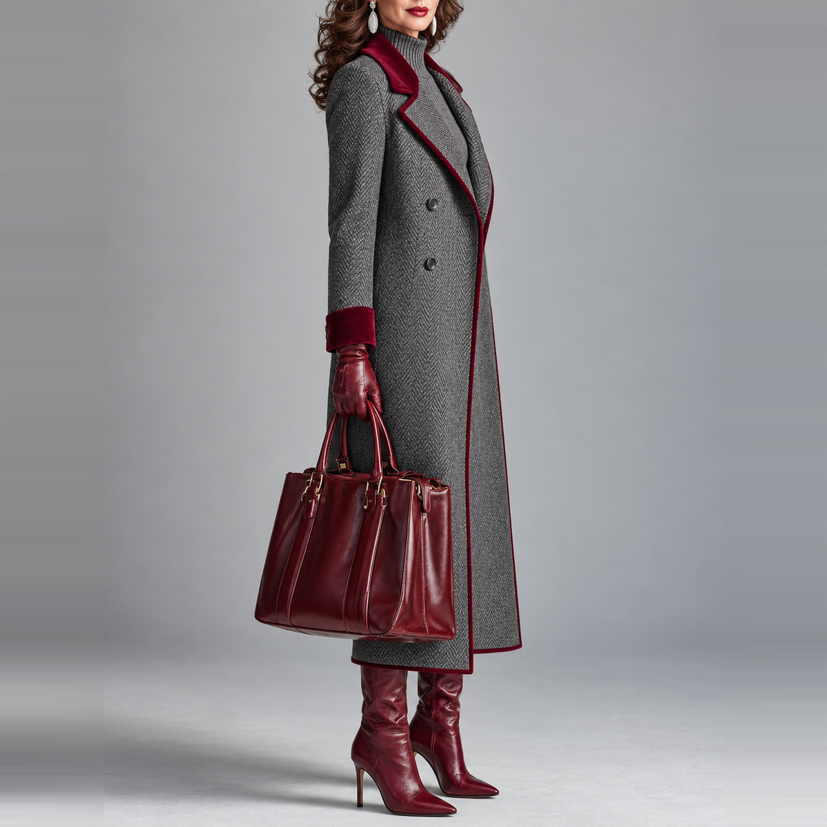 VIVIENNE | ELEGANT HERRINGBONE LONGLINE COAT
