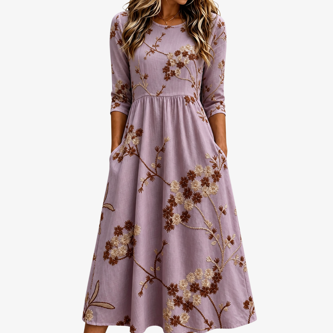 VIOLET | HEATHER MEADOW FLORAL POCKET MIDI DRESS