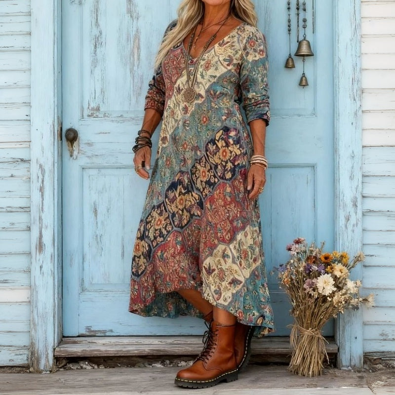 AUTUMN | VINTAGE PRINT FLOWING MAXI DRESS