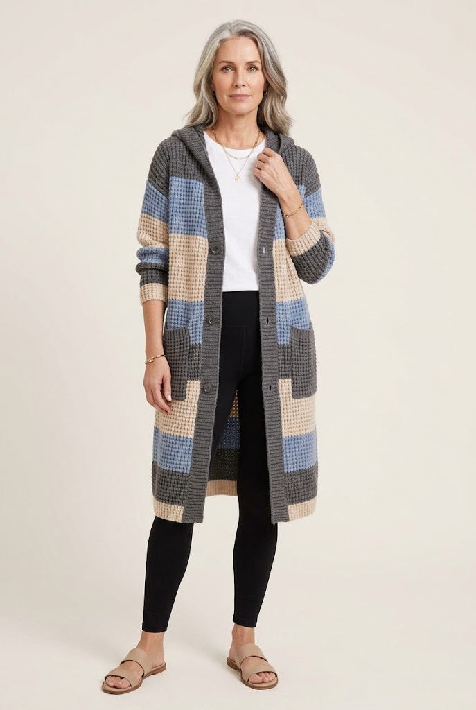 SARAH | MID-LENGTH HOODED CHUNKY KNIT CARDIGAN