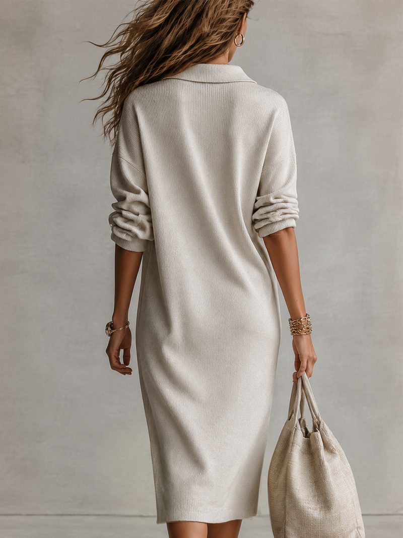 CLARA | SOFT COLLARED LONG SLEEVE MIDI DRESS