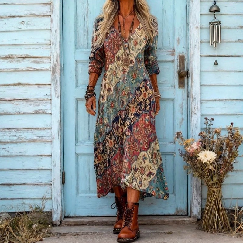 AUTUMN | VINTAGE PRINT FLOWING MAXI DRESS