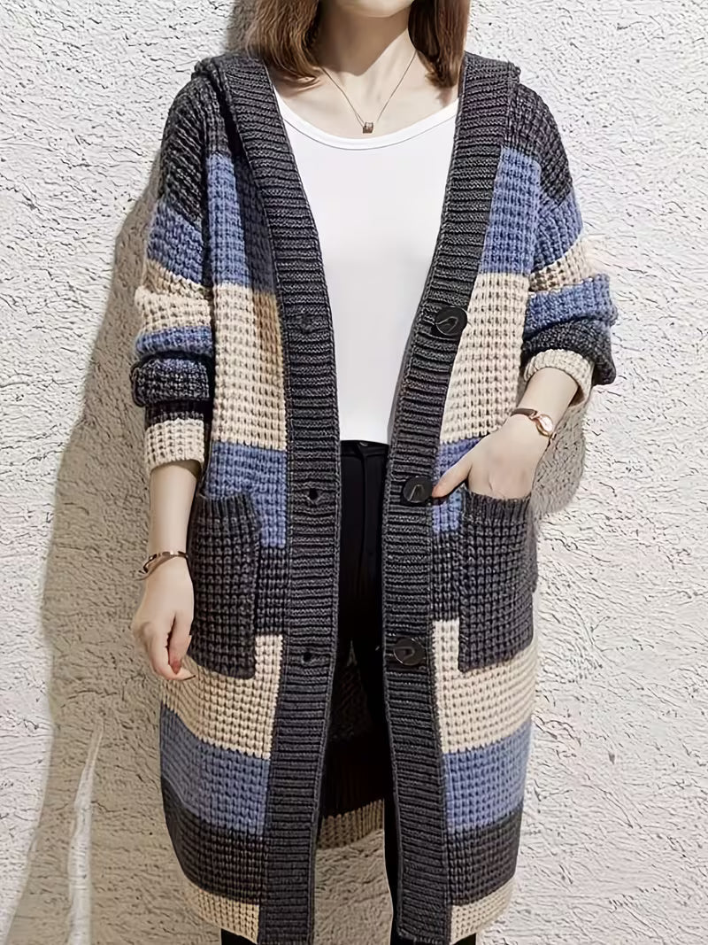 SARAH | MID-LENGTH HOODED CHUNKY KNIT CARDIGAN