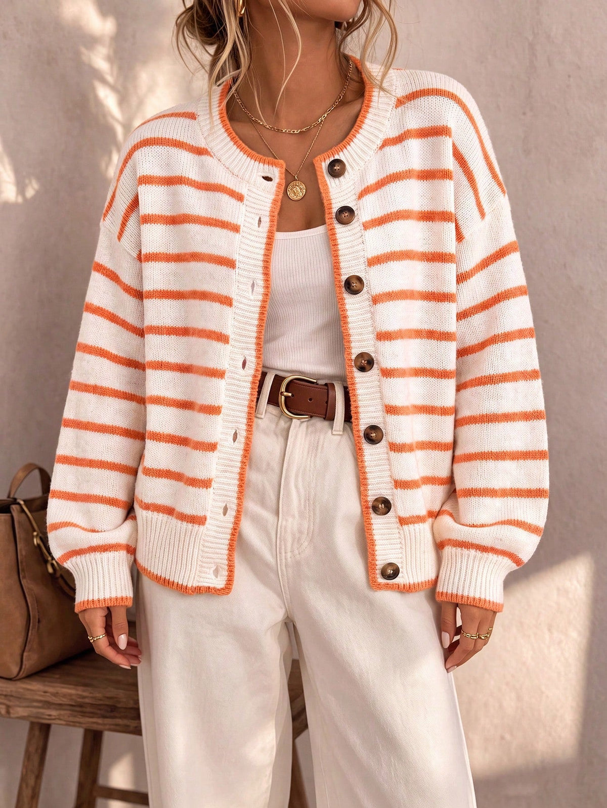 ELSIE | STRIPED BUTTON CARDIGAN