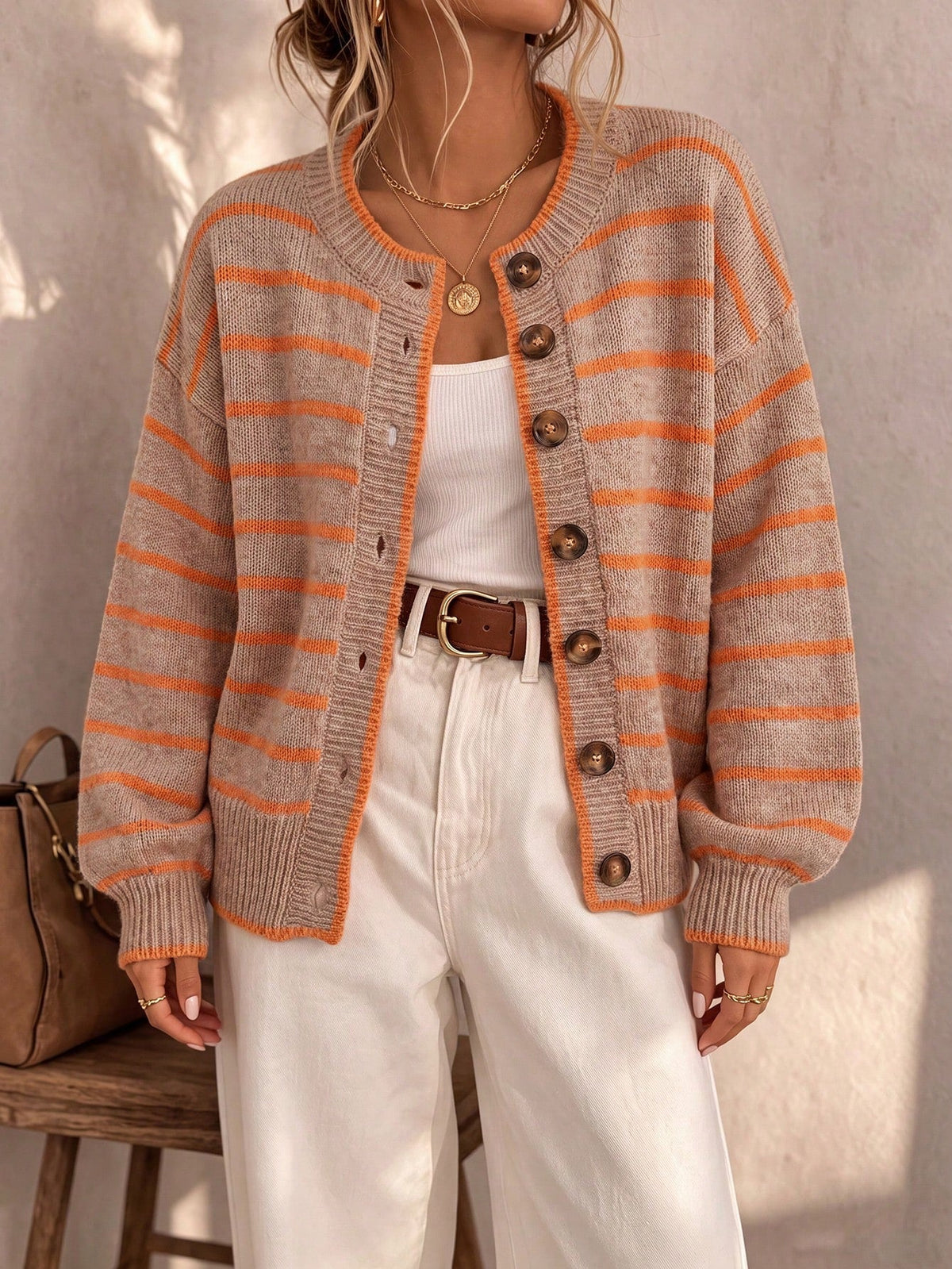 ELSIE | STRIPED BUTTON CARDIGAN