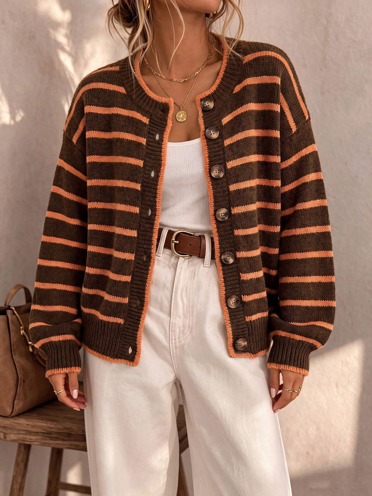 ELSIE | STRIPED BUTTON CARDIGAN