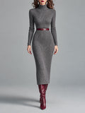 FLORENCE | ELEGANT RIBBED KNITTED MIDI DRESS