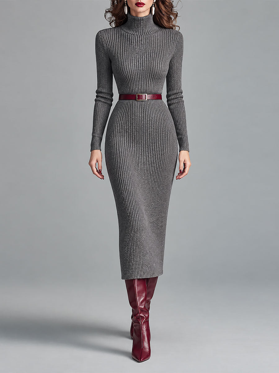 FLORENCE | ELEGANT RIBBED KNITTED MIDI DRESS