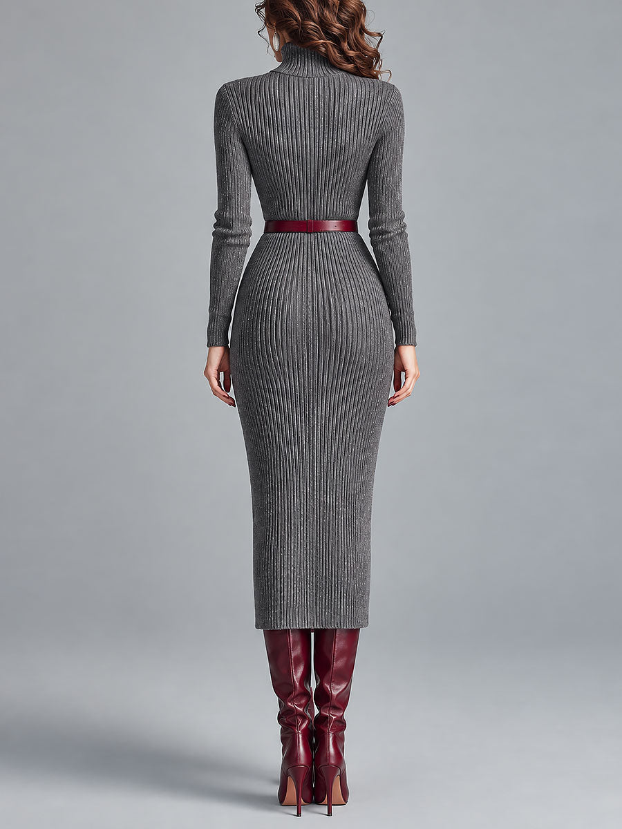 FLORENCE | ELEGANT RIBBED KNITTED MIDI DRESS