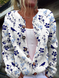 VYNORA | VINTAGE FLORAL BIRD PRINT BUTTON FRONT CARDIGAN