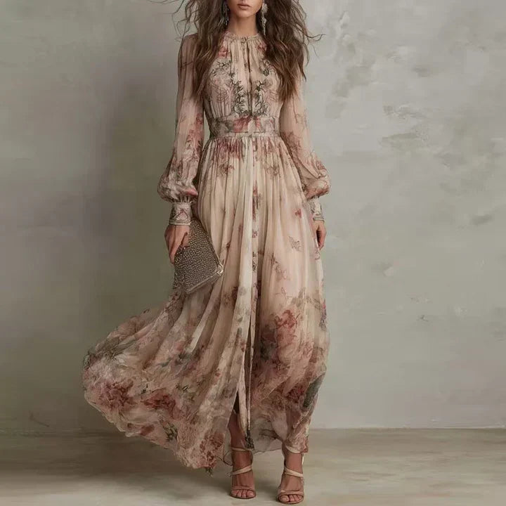 MILDRED | VINTAGE FLORAL LONG-SLEEVE MAXI DRESS