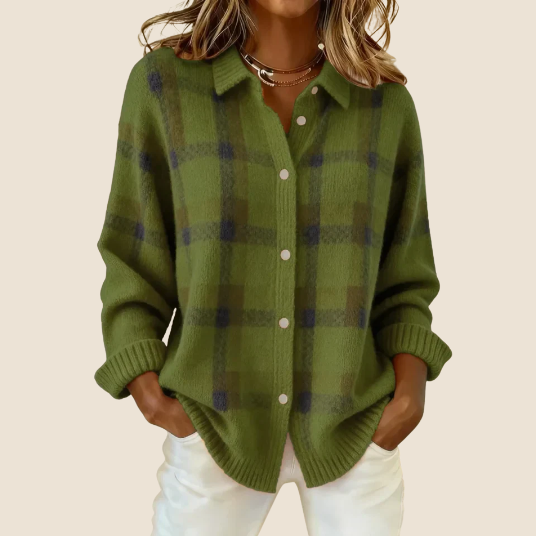 VIVIENNE | COSY CHECK BUTTON CARDIGAN