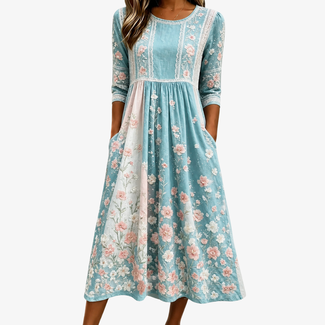 ROSALIE | SPRING BLOSSOM PATCHWORK MIDI DRESS