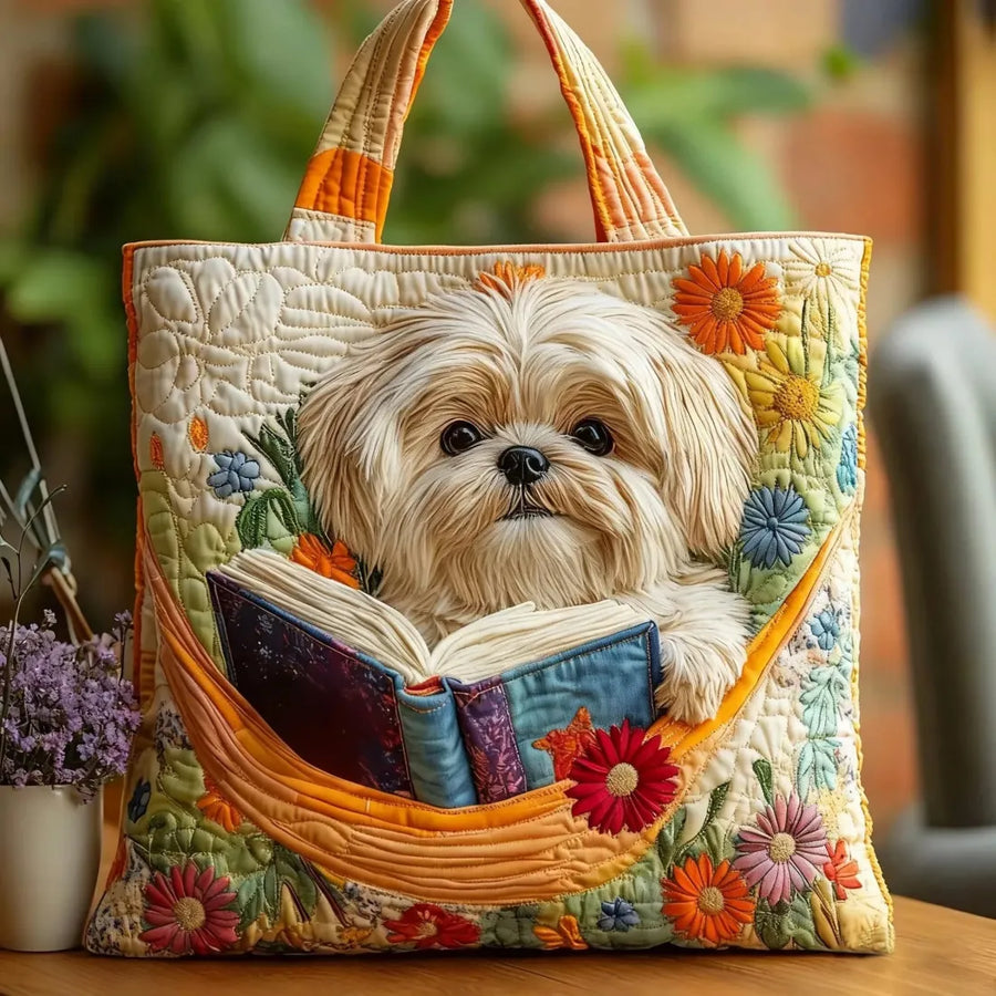 CHLOE | HANDCRAFTED SHIH TZU BAG WITH BOOKS AND FLOWERS