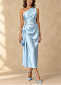 CELESTE | ELEGANT ONE-SHOULDER SATIN MIDI DRESS