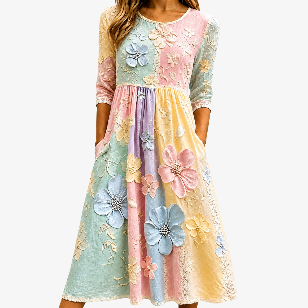 LUCIA | PASTEL BLOOM GARDEN POCKET MIDI DRESS