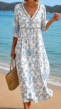 MAISIE | SOFT MIDI DRESS WITH CLASSIC BLUE PATTERN