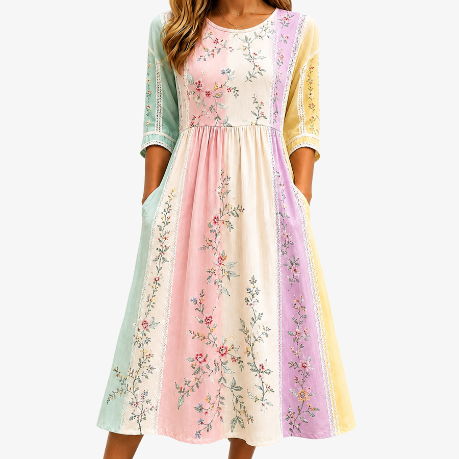 CLARA | PASTEL GARDEN PANEL POCKET MIDI DRESS