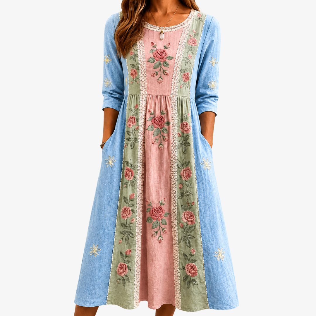 ROSALIE | VINTAGE ROSE GARDEN PATCHWORK POCKET DRESS