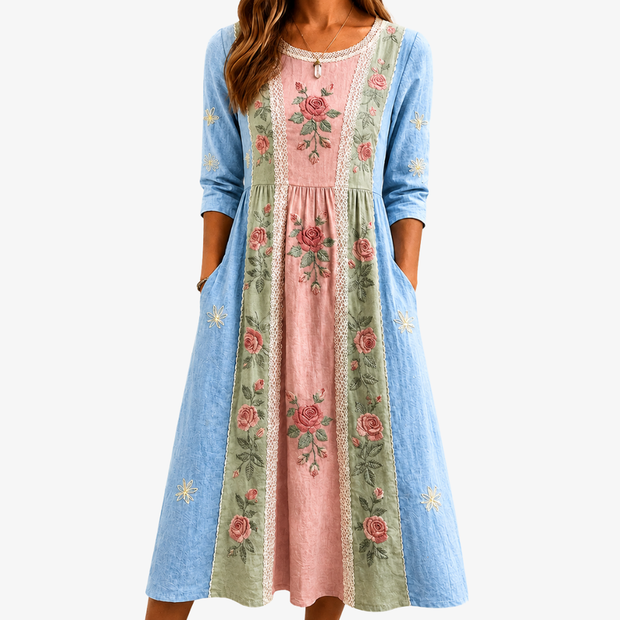 ROSALIE | VINTAGE ROSE GARDEN PATCHWORK POCKET DRESS