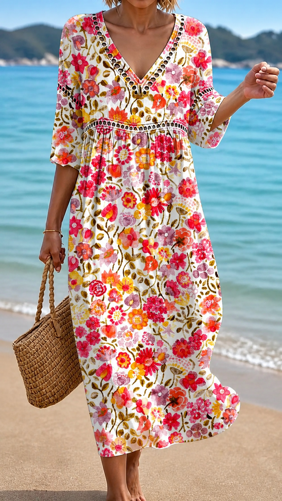 SOPHIE | SOFT SUMMER MIDI DRESS WITH VIBRANT FLORAL PRINT