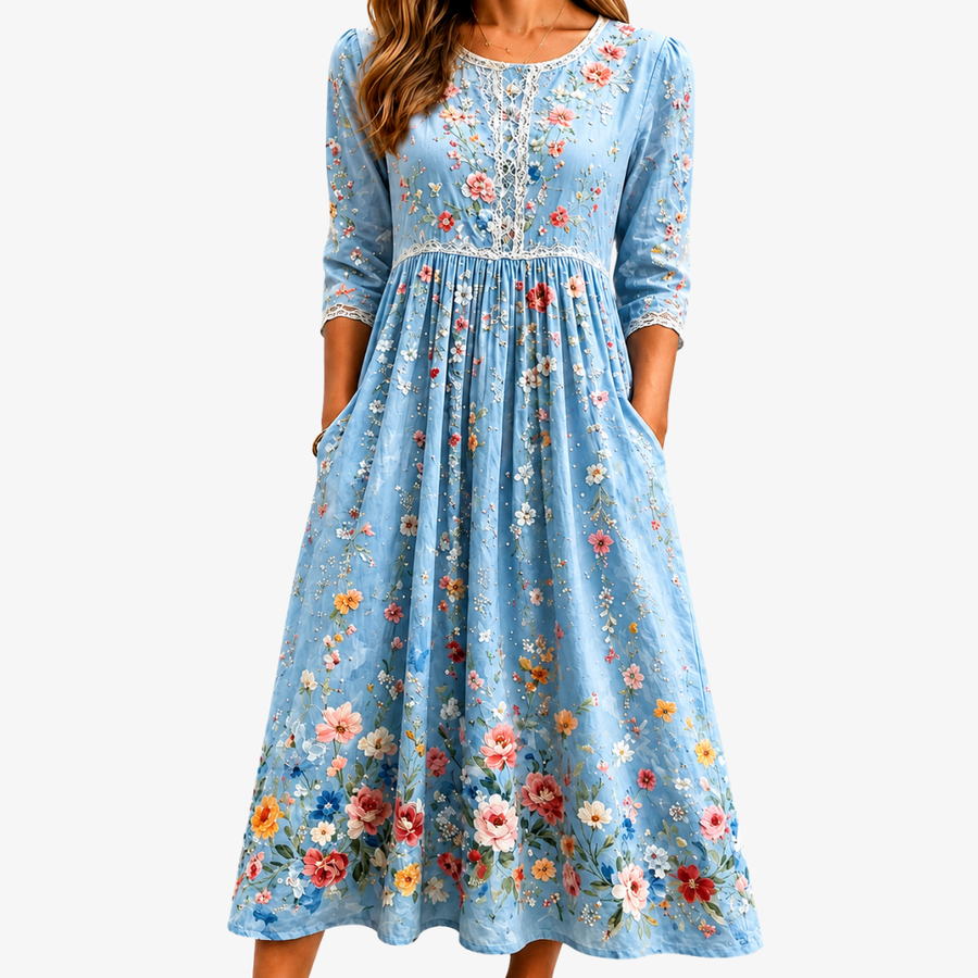ELARA | SKY BLOSSOM GARDEN MIDI DRESS