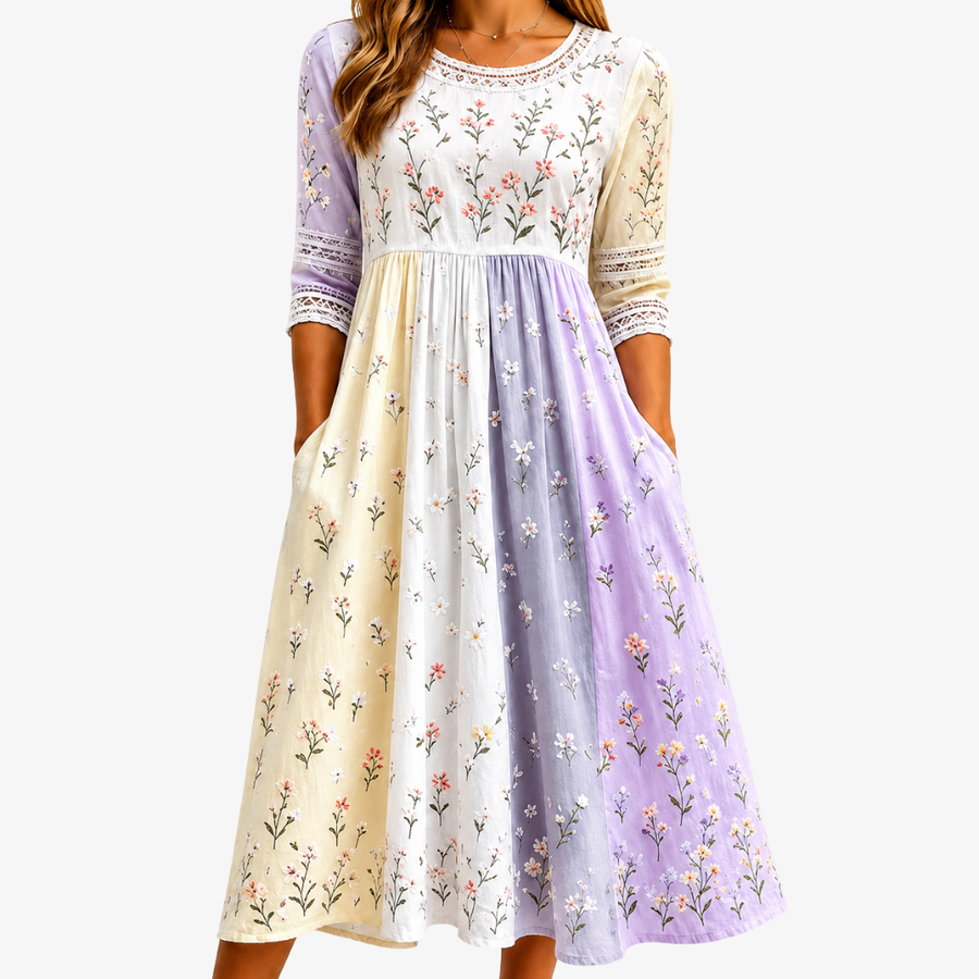 VIOLET | LAVENDER MEADOW PATCHWORK MIDI DRESS