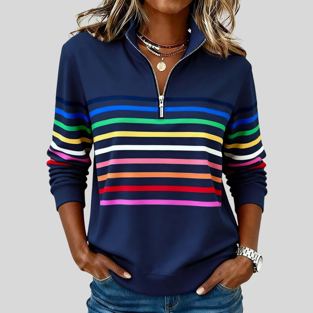 POPPY | COLOURFUL STRIPED QUARTER-ZIP JUMPER