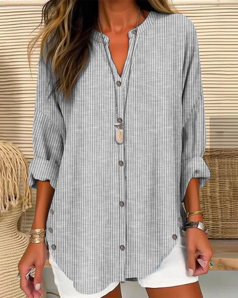 LINDA | BLUE STRIPED V-NECK TOP
