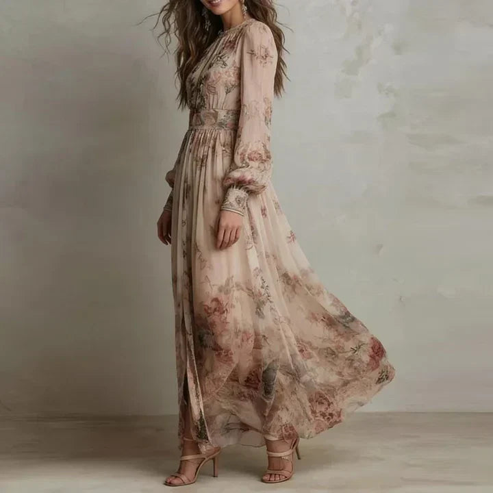 MILDRED | VINTAGE FLORAL LONG-SLEEVE MAXI DRESS