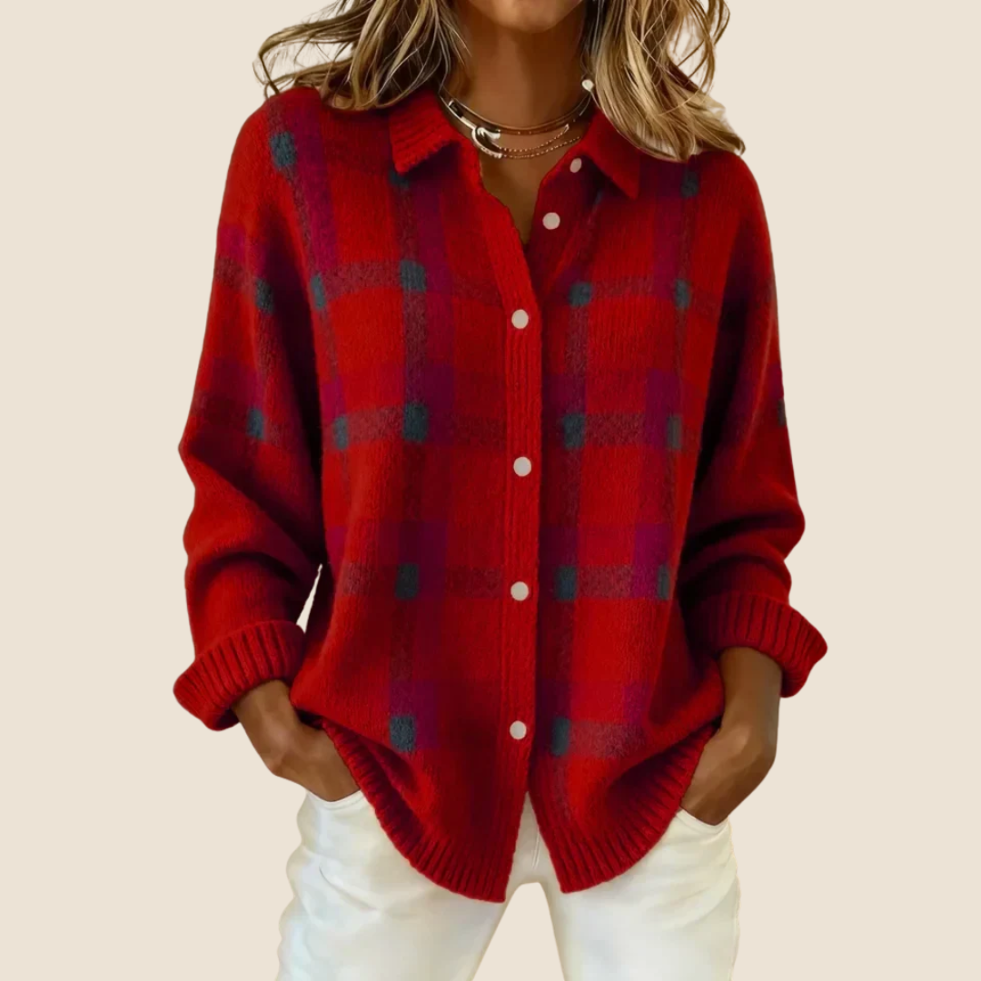 VIVIENNE | COSY CHECK BUTTON CARDIGAN