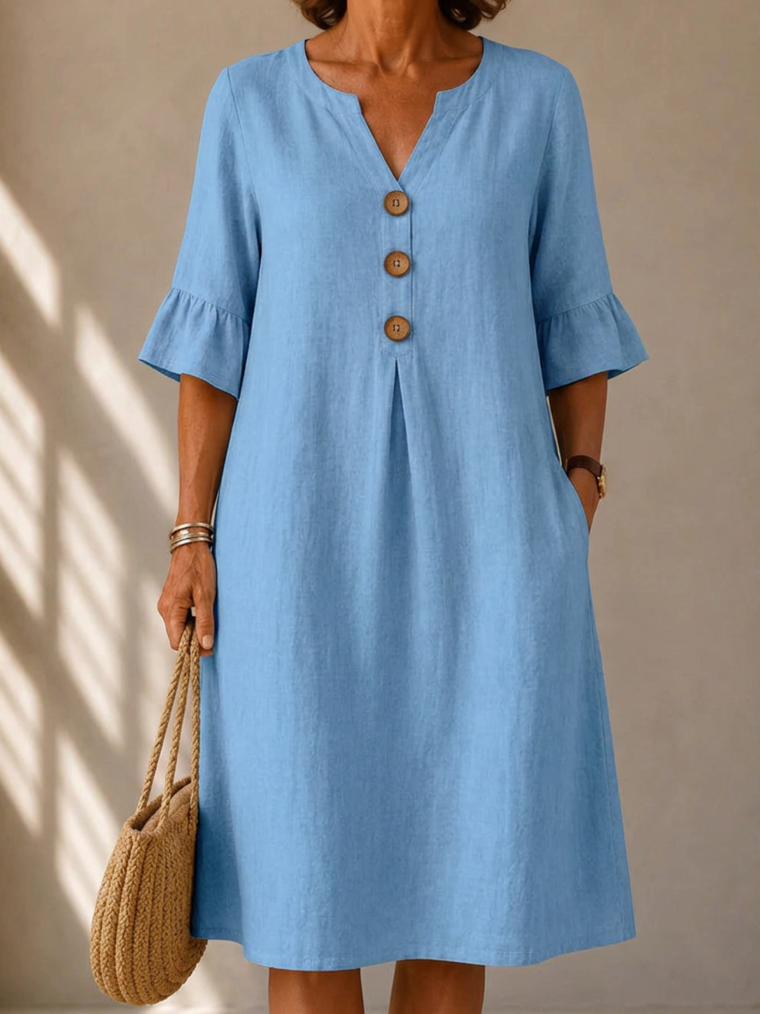 CLARA | RELAXED BUTTON DETAIL MIDI DRESS