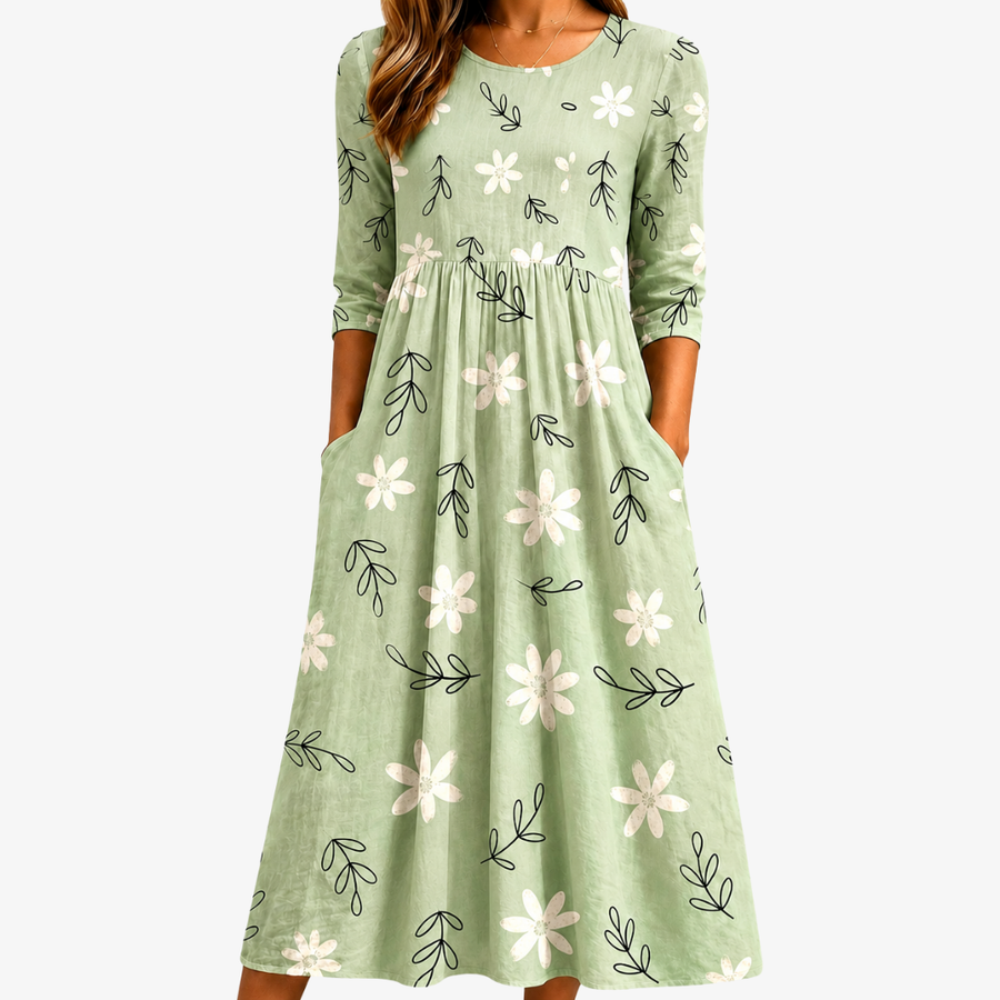 ELIZA | SAGE BLOSSOM EVERYDAY POCKET MIDI DRESS
