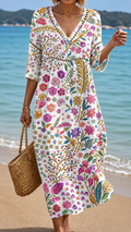 HOLLY | SOFT MIDI DRESS WITH ELEGANT MULTICOLOR FLORAL PATTERN
