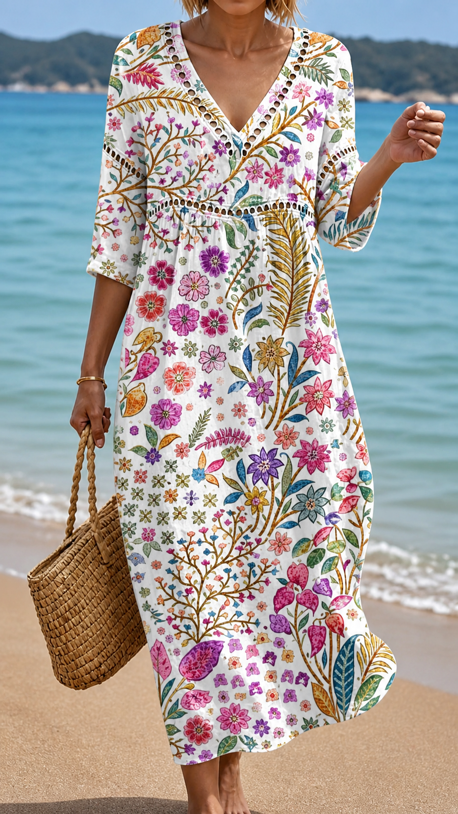 HOLLY | SOFT MIDI DRESS WITH ELEGANT MULTICOLOR FLORAL PATTERN
