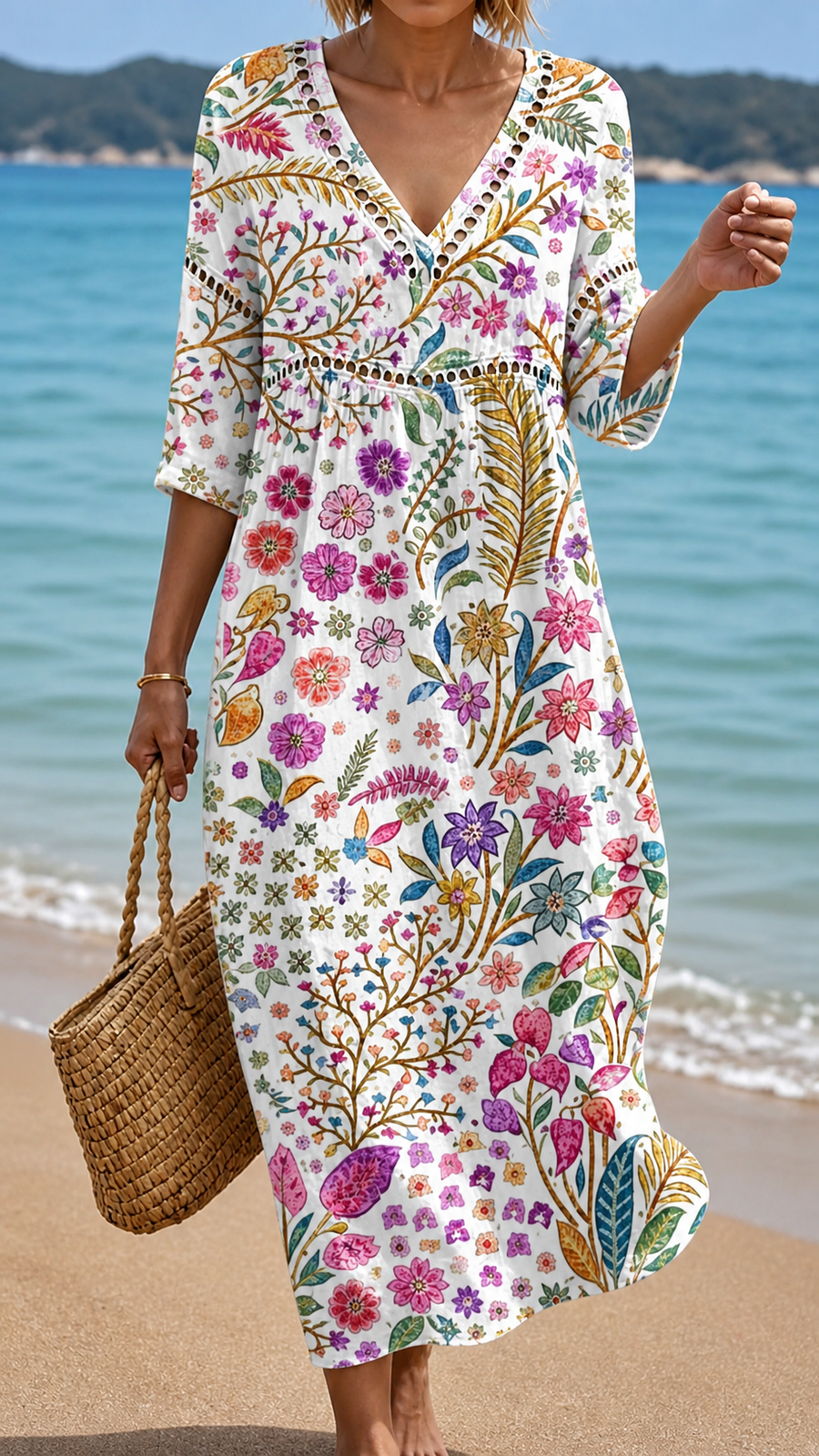 HOLLY | SOFT MIDI DRESS WITH ELEGANT MULTICOLOR FLORAL PATTERN