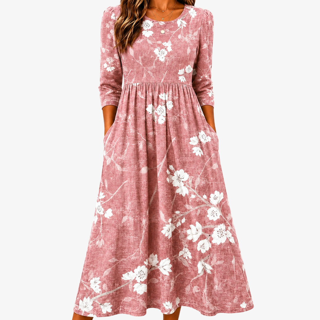 AMARA | BLUSH BLOOM GRACE POCKET MIDI DRESS