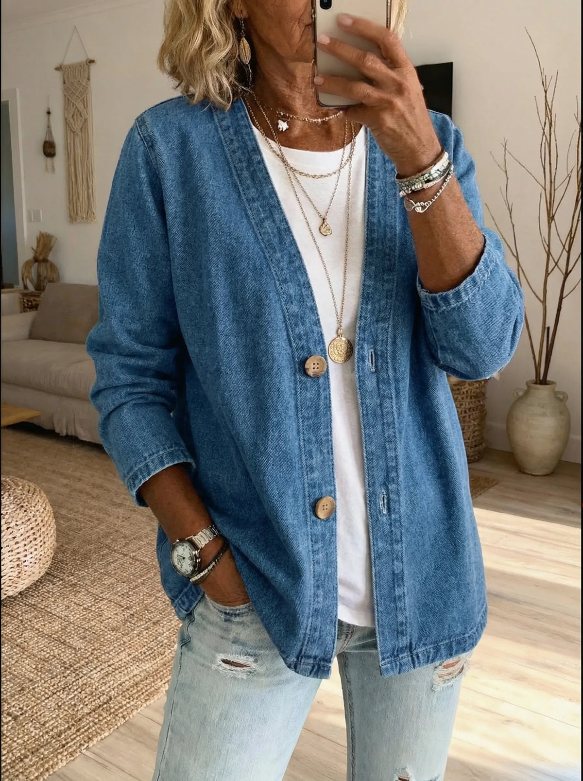 HELEN | DENIM CLASSIC BUTTON CARDIGAN