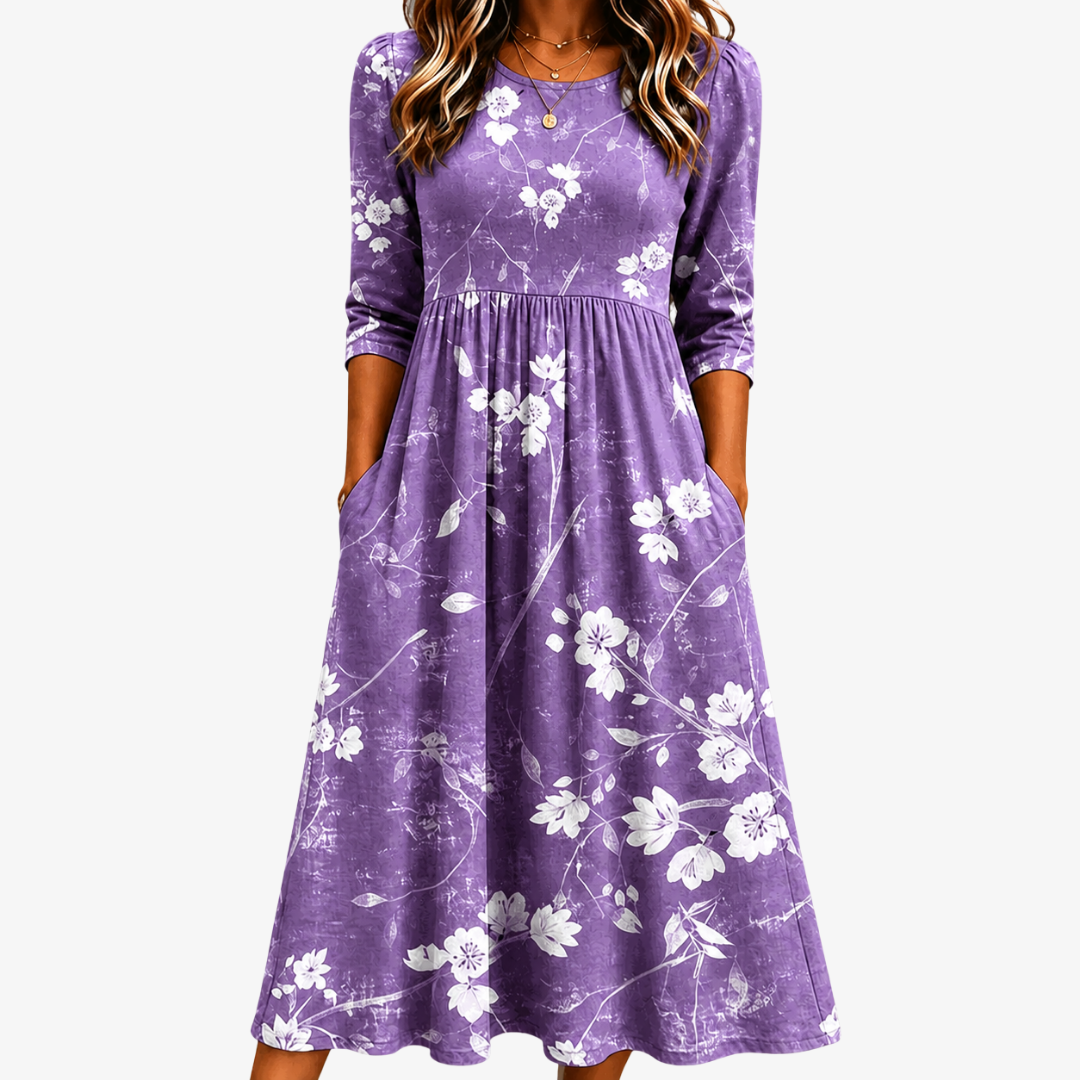 VIOLET | LAVENDER BLOOM COMFORT POCKET MIDI DRESS