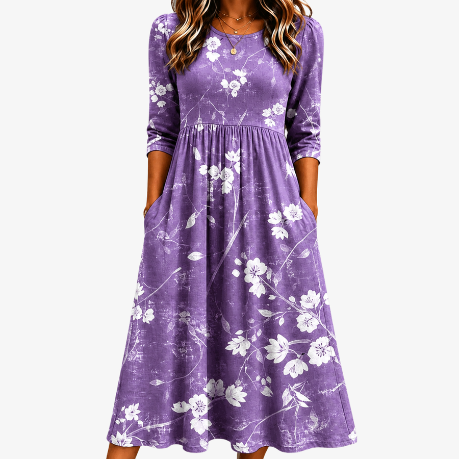 VIOLET | LAVENDER BLOOM COMFORT POCKET MIDI DRESS