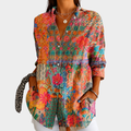 SADIE | SUNLIT WILDFLOWER PATCHWORK BUTTON-FRONT BLOUSE