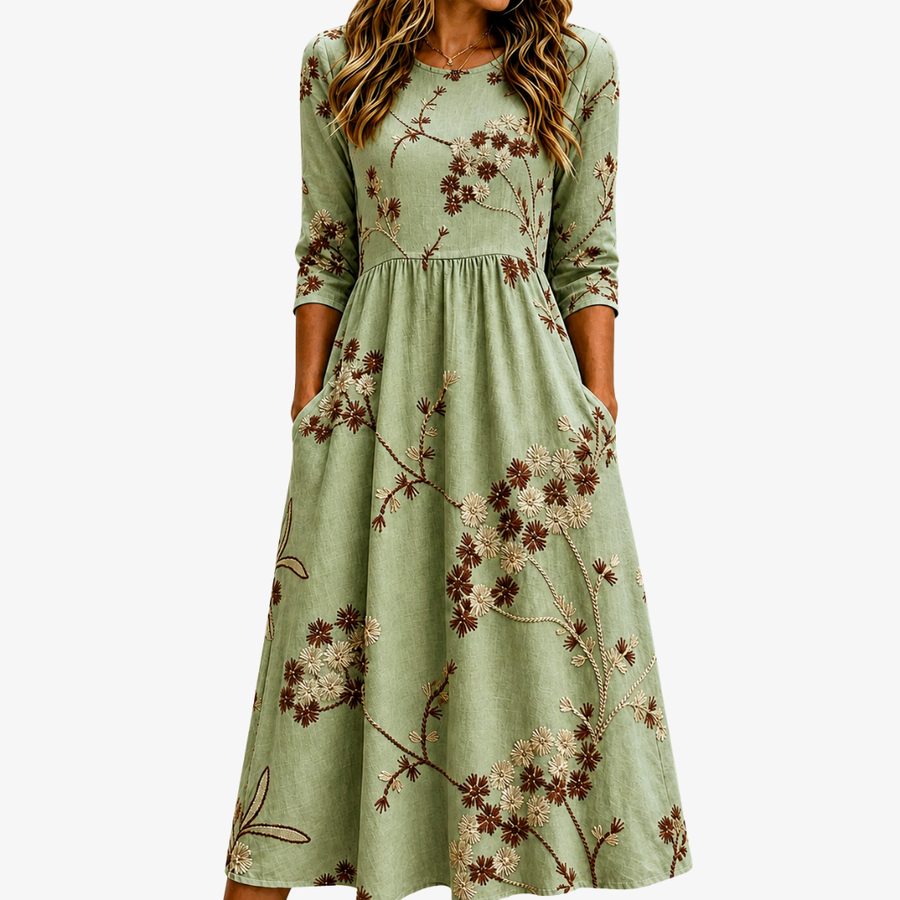 LUCY | SAGE MEADOW FLORAL POCKET MIDI DRESS