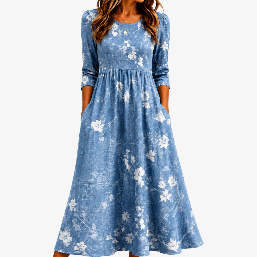 DAISY | BLUEBELL BREEZE FLORAL POCKET MIDI DRESS
