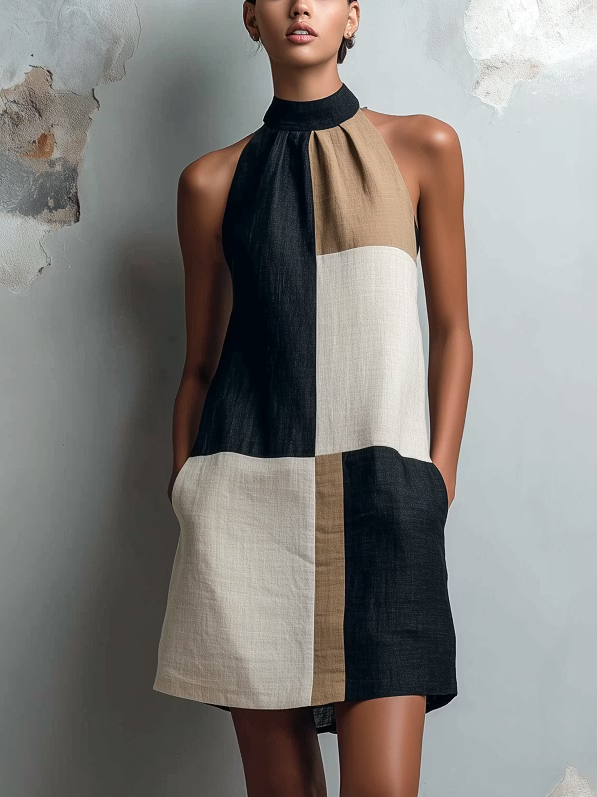 MARGOT | ELEGANT COLOUR BLOCK HALTER DRESS