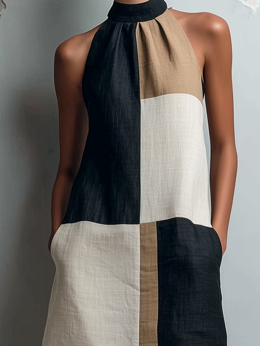MARGOT | ELEGANT COLOUR BLOCK HALTER DRESS