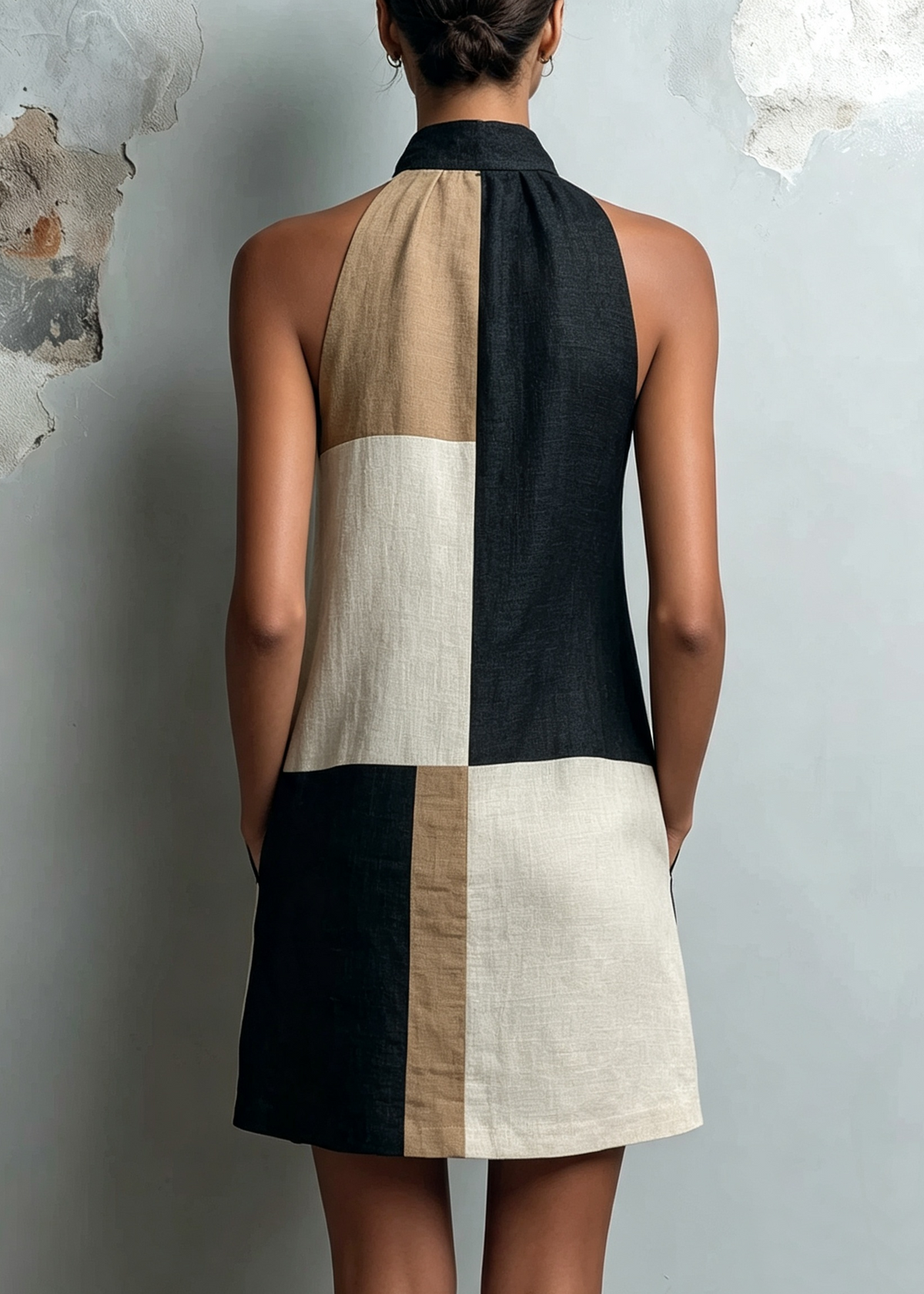 MARGOT | ELEGANT COLOUR BLOCK HALTER DRESS