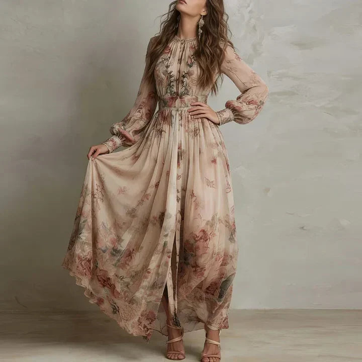 MILDRED | VINTAGE FLORAL LONG-SLEEVE MAXI DRESS